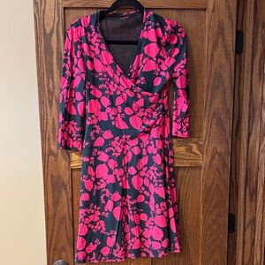 Garnet Hill Women's Pink Floral Wrap Dress